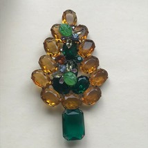 Vintage Unmarked HUGE Amber &amp; Green w Two Glass Rhinestone Insects Christmas Tre - £67.74 GBP