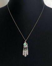 Southwestern Dreamcatcher Feather Pendant Silver Tone Shell Necklace - £6.30 GBP