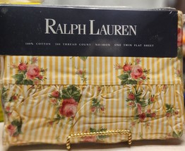 Vtg Ralph Lauren Brooke Sophie Floral Stripe Twin Size Ruffled Flat Sheet - $58.40