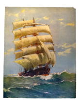 Pirate Ship Art Print 1930s Original Vintage Lithograph Nautical Ocean C... - $17.09