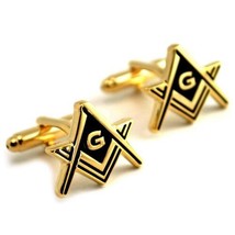 Masons Emblem Cufflinks Freemason Masonic New With Gift Bag Pair Gold Plate - £9.40 GBP