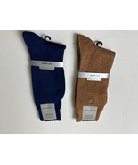 Perry Ellis Portfolio Men&#39;s 2pk Solid Merino Luxe Crew Socks Blue &amp; Tan-... - €13,77 EUR