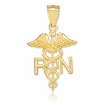 10K Real Gold Caduceus Medical RN Registered Nurse Herald Staff Pendant Necklace - £90.13 GBP+