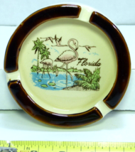 Vintage Florida Pink Flamingo Tourist Round Ceramic Beige Brown Souvenir... - $19.80