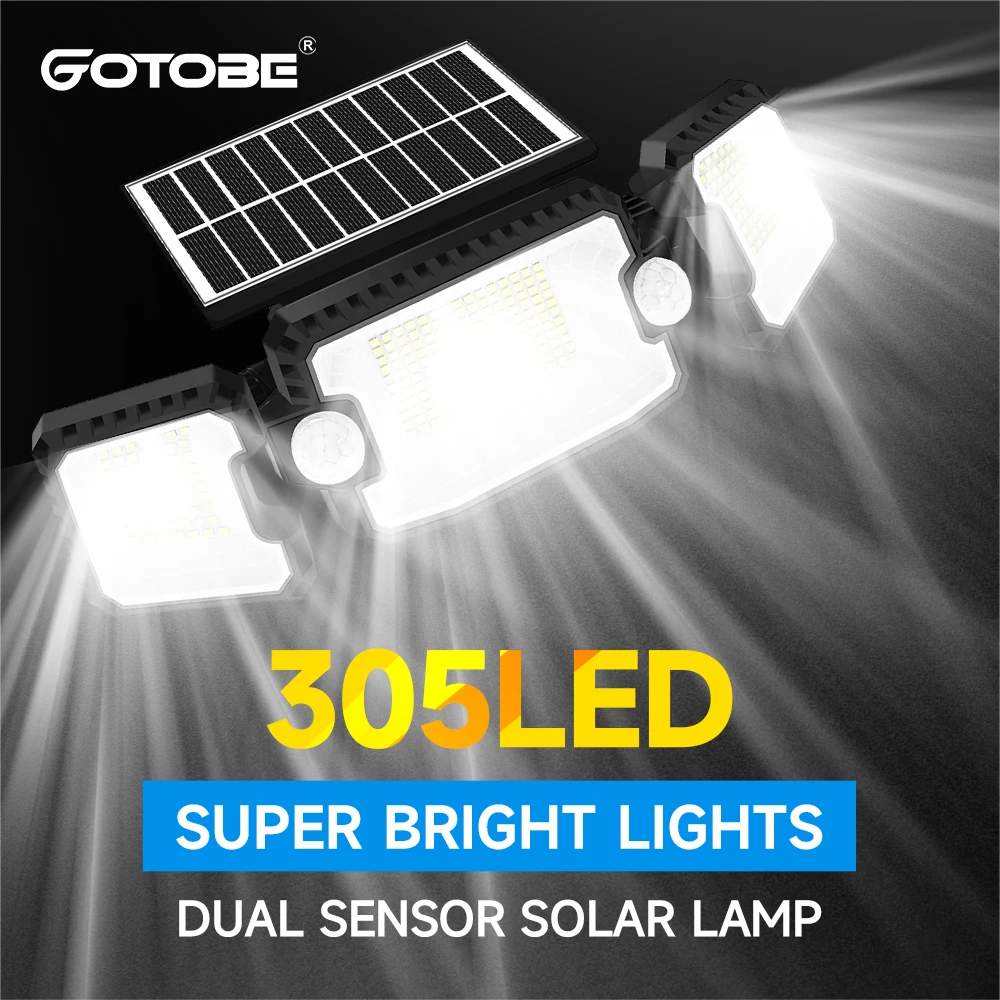 305 LED Solar Light Outdoor Dual Induction PIR Motion Sensor Waterproof Solar Po - £79.47 GBP