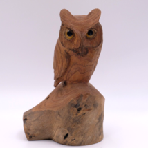 Burl Wood Hand Carved Owl Glass Eyes Signed C F Fears 1986 VNTG 8&quot; - £102.71 GBP
