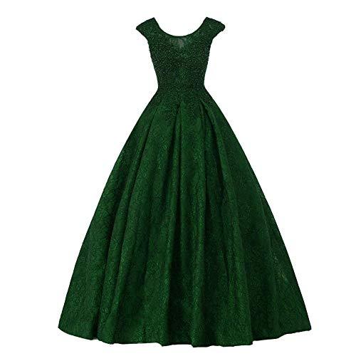 Kivary Plus Size Beaded Lace Scoop Neck Long Evening Gown Prom Dress Emerald Gre