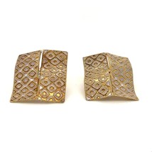 Vintage Vermeil Gold Plated Carved Ornate Sheet Plate Design Post Stud Earrings - £31.64 GBP