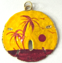 Hand Painted Sand Dollar Beach Scene Pendant 1.5&quot; - £11.10 GBP