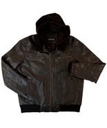 GUESS Men's Faux Leather Bomber/Flight Jacket Brown XL Hooded Zip-Out In... - $39.99