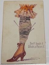 Rare 1908 Pincushion WOMANS STOCKING LEG Posted FABULOUS FABRIC Garter - $22.05