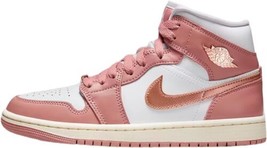 Jordan Womens Air 1 MID SE Sneakers Size 8 Color Red Stardust/Metallic Copper - £234.91 GBP