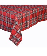 St Nicholas Square Red Tartan Plaid Fabric Christmas Tablecloth 60 x 120... - £23.34 GBP