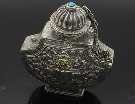 CHINESE 925 Silver &amp; 18K GOLD - Vintage Antique Turquoise Container - TR2784 - £353.92 GBP