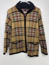 Tally-Ho Vintage Zip Up Sweater Jacket M Tartan Plaid  - £31.34 GBP