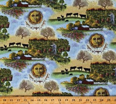 An item in the Crafts category: Cotton Old Farmer's Almanac Fields Celestial Fabric Print by the Yard D187.09