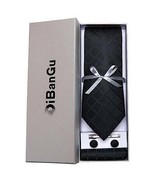 Mens Solid Black Plaid Tie Set with Gift Box - €23,44 EUR
