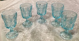 Vtg Anchor Hocking Fairfield Sky Blue Glass Wine Stems Footed Glasses Se... - $40.48