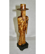 ANTIQUE VINTAGE ORIGINAL HAND CARVED BEARDED CHINESE FIGURE IN HAT w/ STICK - $282.25 MXN