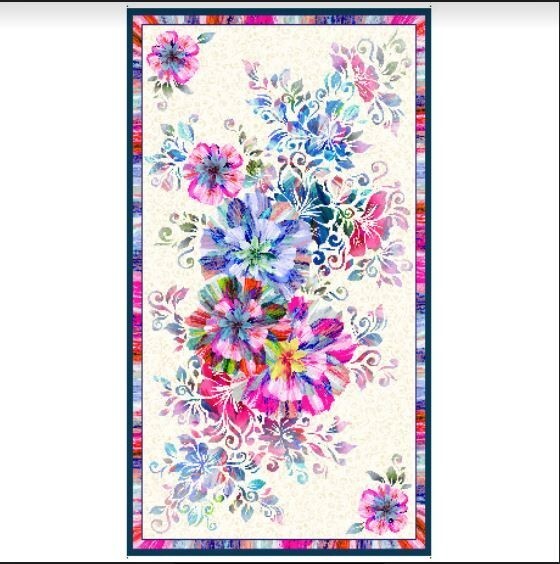 24&quot; X 44&quot; Panel Flowers Bright Blooms Floral Fascination Cotton Fabric D... - $9.97