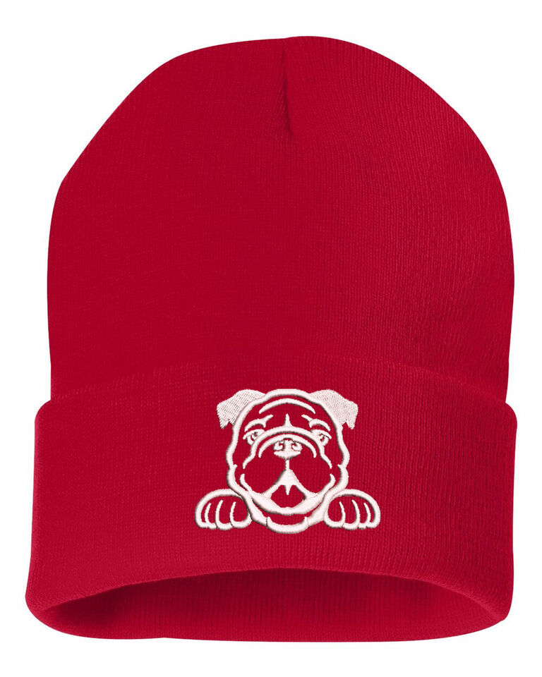 Peeking Bulldog Embroidered Cuffed Beanie Hat, Embroidered Gift, Winter Hat - $13.99