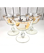 Libbey Frosted Gold Leaf Oak Maple Wine Glasses  Set of 3 Mid Century USA - $23.75