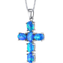 Sterling Silver 3.00 Carats Blue Opal Cross Pendant Necklace - $1,713.66 MXN