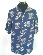 Original Island Sport Shirt Men&#39;s Size  Large Blue/Ivory Tropical Hawaiian Aloha - £14.91 GBP