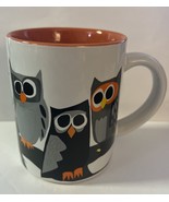Crate &amp; Barrel Owl Art Coffee Mug Orange Interior Cup Birds On Branch EUC - £10.80 GBP