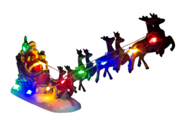 Santa Sleigh &amp; Reindeer Tabletop Decor LED Lights Taking Off To Deliver Presents - $39.55