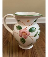 Floral ceramic pottery floral pitcher 7” Pink &amp; Green - $8.55