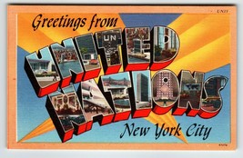 United Nations New York City Large Letter Greetings From Linen Postcard Unposted - £8.06 GBP