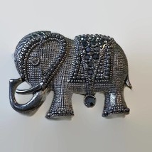 Elephant Brooch Encrusted Silver Tone Scarf Pin Contemporary Costume Circus - $19.87