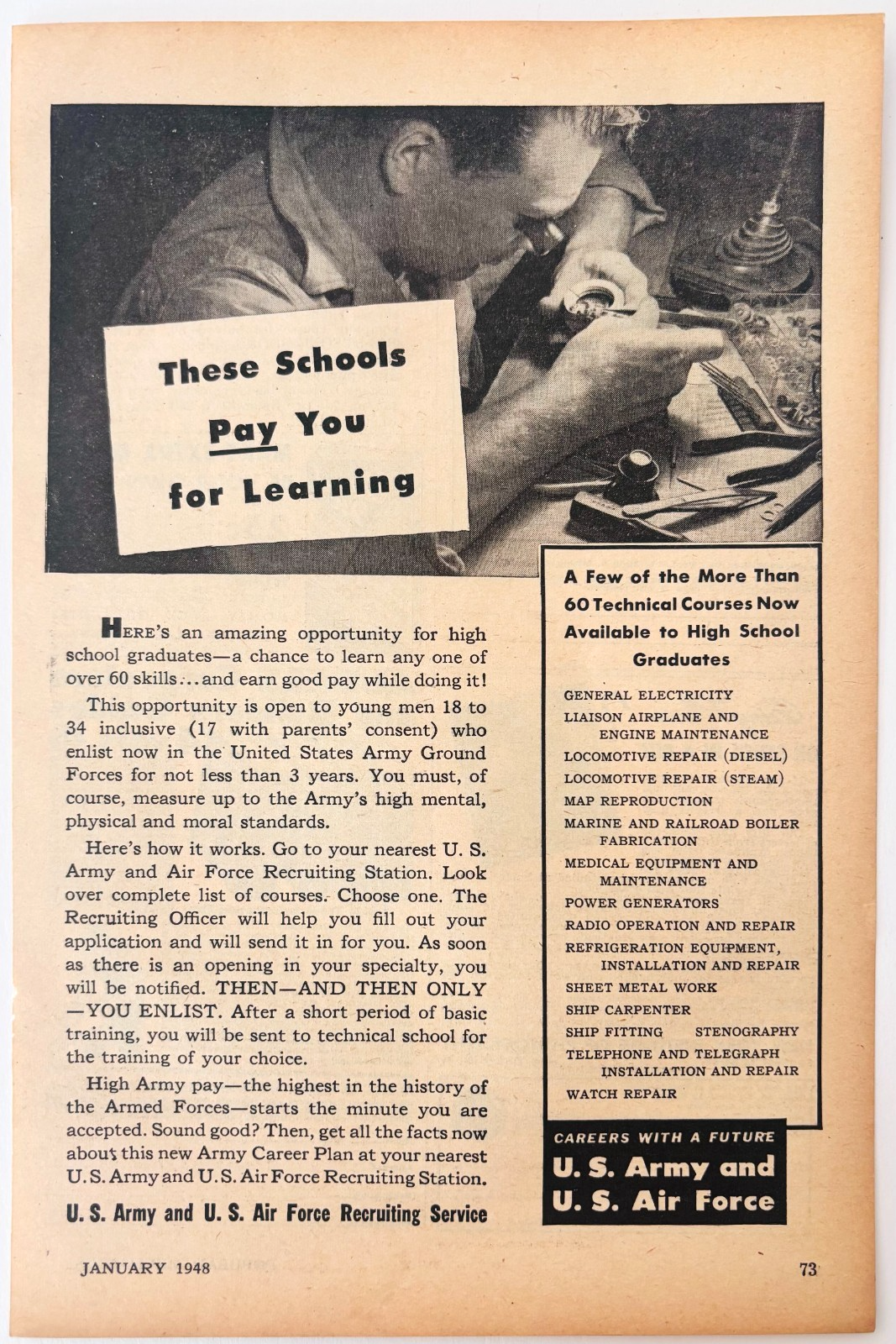1948 US Army Air Force Career Advertisement Training Schools Military F15T3 Item image 2
