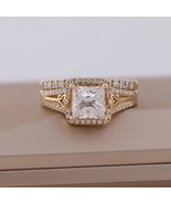1.50 Ct Princess Cut Moissanite 925 Sterling Silver Halo Bridal Ring Set... - £122.77 GBP