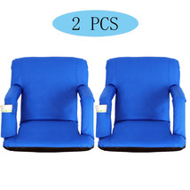 Set Of 2 Portable Stadium Seat Reclining Seat Blue Bleacher Chair 5 Posi... - £94.80 GBP
