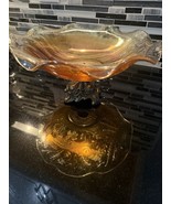 VINTAGE MARIGOLD FLUTED BOWL WITH BRASS PEDESTAL - $23.83 CAD