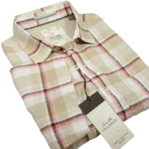 Tasso Elba Men&#39;s Windowpane Plaid S/S Linen Shirt Blend Beige Size Large - $19.99