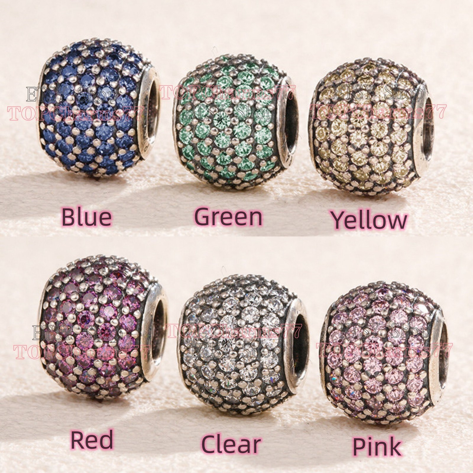 Retired 925 Sterling Silver Pave Lights Charm Bead with CZ Charm Fits DIY Moment