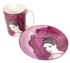 Mary Kay Ash Dare to Grow Quote Pink Porcelain Ceramic Coffee Mug and Plate Set - £19.57 GBP