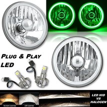 5-3/4 Green COB LED Halo Angel Eye Crystal Clear Headlamp 6k LED Light Bulb Pair - £119.89 GBP
