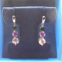 925 Signed Multi-Gemstone Pierced Earrings 1" Long - $32.18