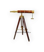 Nautical Brass &amp; Wood Telescope on wooden tripod Marine Collectible Gift - $177.78 CAD