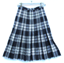 Vintage Pure New Wool Scotland Tartan Black Plaid Pleated Skirt 23 Waist... - £18.56 GBP