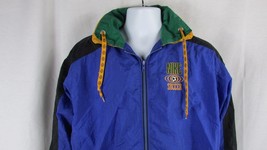 Boys vintage Nike Soccer Large 14/16 windbreaker jacket Lined purple green black - £9.35 GBP