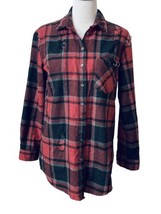 Dex Distressed Flannel Shirt Women&#39;s Sz M Plaid Striped Red Black Gray G... - £15.09 GBP