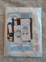 Adornit Stitch Hand Embroidery Pattern  Kit Tea Towels Uncle Sam Lady Li... - £14.51 GBP