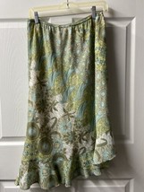 Cato Pull On Skirt Womens Size Medium Green Blue Floral Asymetrical Lined - £10.95 GBP