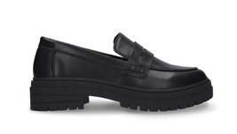 Penny loafer women black vegan leather moccasin chunky ridged sole cruel... - £93.90 GBP