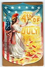 4th Of July Postcard Lady Liberty Girl Firecrackers Independance Day Series 109 - £15.81 GBP